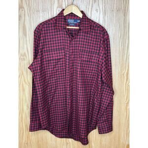 Vintage Buffalo Check Polo Ralph Lauren Red Black 100% Wool Men's Large